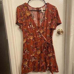 orange floral wrap dress
